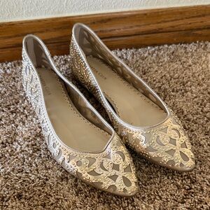 Charter Club Embellished Pointed-Toe Flats in Champagne